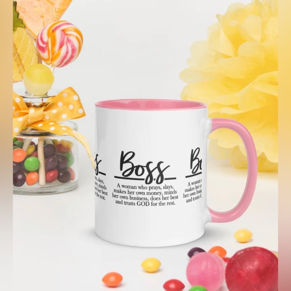 NIB Pink Custom Graphic Drinkware "BOSS" Mug